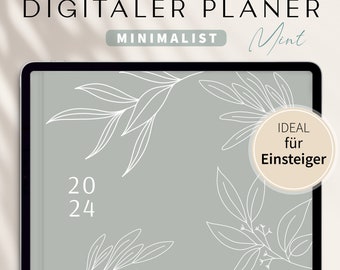 Digitaler Planer 2024 Deutsch / GOODNOTES Kalender / iPad Planner / Bullet Journal digital Mint / 800 digitale Sticker / Minimalist