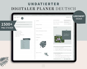 Digitaler Planer Undatiert Deutsch, iPad Planer, Terminplaner digital, GoodNotes Kalender, Tagesplaner PDF, 1500 Digitale Sticker
