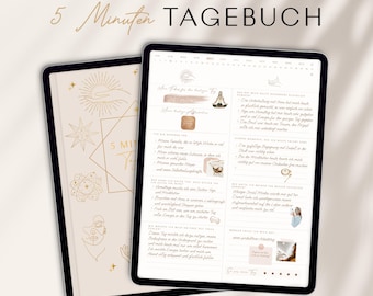 5 Minuten Tagebuch deutsch - Digitales Tagebuch für mehr Dankbarkeit, Achtsamkeit & Selbstliebe / GOODNOTES Tagebuch / iPad Journal