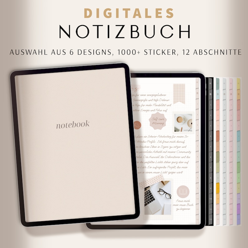 Notizbuch digital Digitales Notizbuch Goodnotes Notability 6 digitale Notizbücher Set 1000 digitale Sticker image 1
