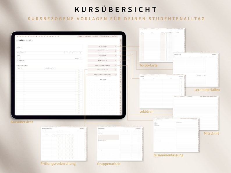 Digitaler Semesterplaner 2024 2025 Studentenplaner digital für iPad, GOODNOTES Studienplaner digital Beige Studenten Kalender Beige zdjęcie 6