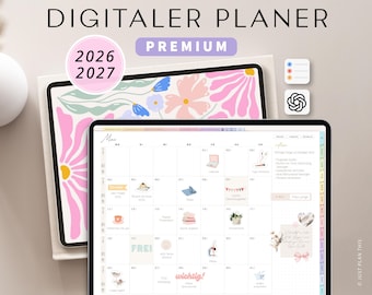 Digitaler Planer 2026 & 2027 Deutsch / GOODNOTES Kalender / iPad Planner / Bullet Journal digital Bunt / 1000 digitale Sticker inklusive