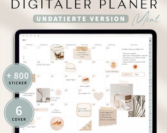 Digitaler Planer Undatiert Deutsch, iPad Planer, Terminplaner digital, GoodNotes Kalender, Tagesplaner PDF, 800 Digitale Sticker, Mint