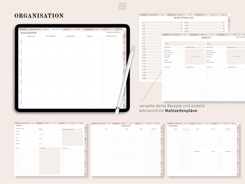 Digitaler Planer Undatiert Deutsch, iPad Planer, Terminplaner digital, GoodNotes Kalender, Tagesplaner PDF, 1500 Digitale Sticker zdjęcie 7