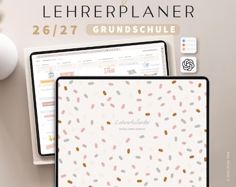 Digitaler Lehrerplaner Grundschule  2026 2027  / Goodnotes Lehrerkalender 26 27 / Schuljahresplaner IPad / Unterrichtsplaner / Beige