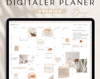 Digitaler Planer 2024 + 2025 Deutsch / GOODNOTES Kalender / iPad Planner / Bullet Journal digital Beige / 800 digitale Sticker