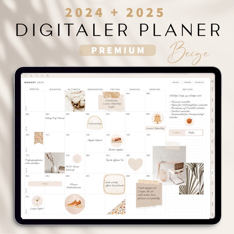 Digitaler Planer 2024 2025 Deutsch / GOODNOTES Kalender / iPad Planner / Bullet Journal digital Beige / 800 digitale Sticker image 1