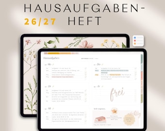 Hausaufgabenheft 2026 2027 / digitales Hausaufgabenheft / Goodnotes Schulplaner 26 27 / Ipad Hausaufgabenheft datiert 26/27