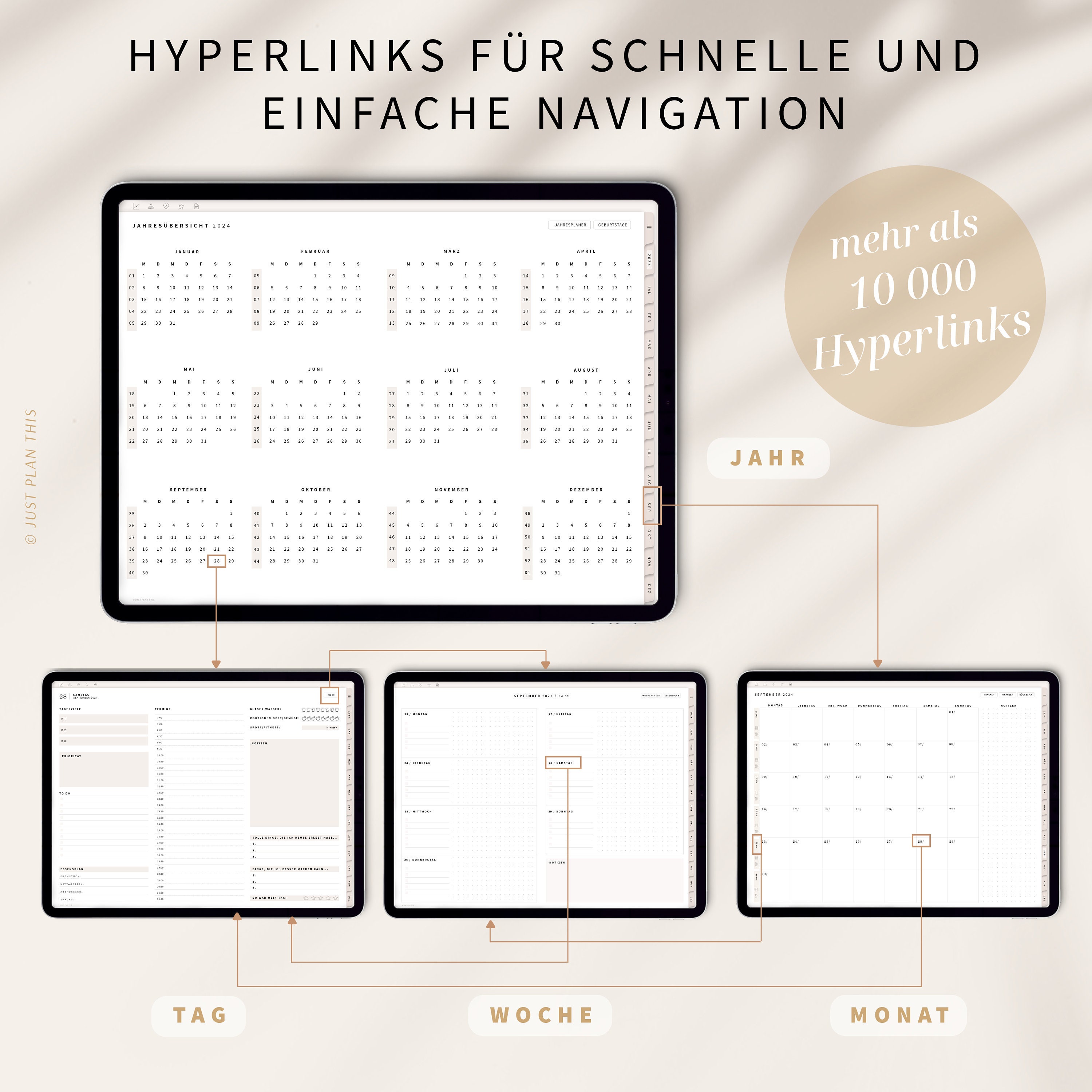 Digitaler Planer Deutsch 2024 2025 / GOODNOTES Kalender / iPad Planner 