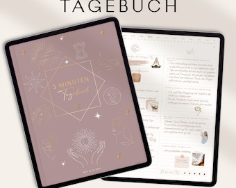 5 Minuten Tagebuch deutsch - Digitales Tagebuch für mehr Dankbarkeit, Achtsamkeit & Selbstliebe / GOODNOTES Tagebuch / iPad Journal