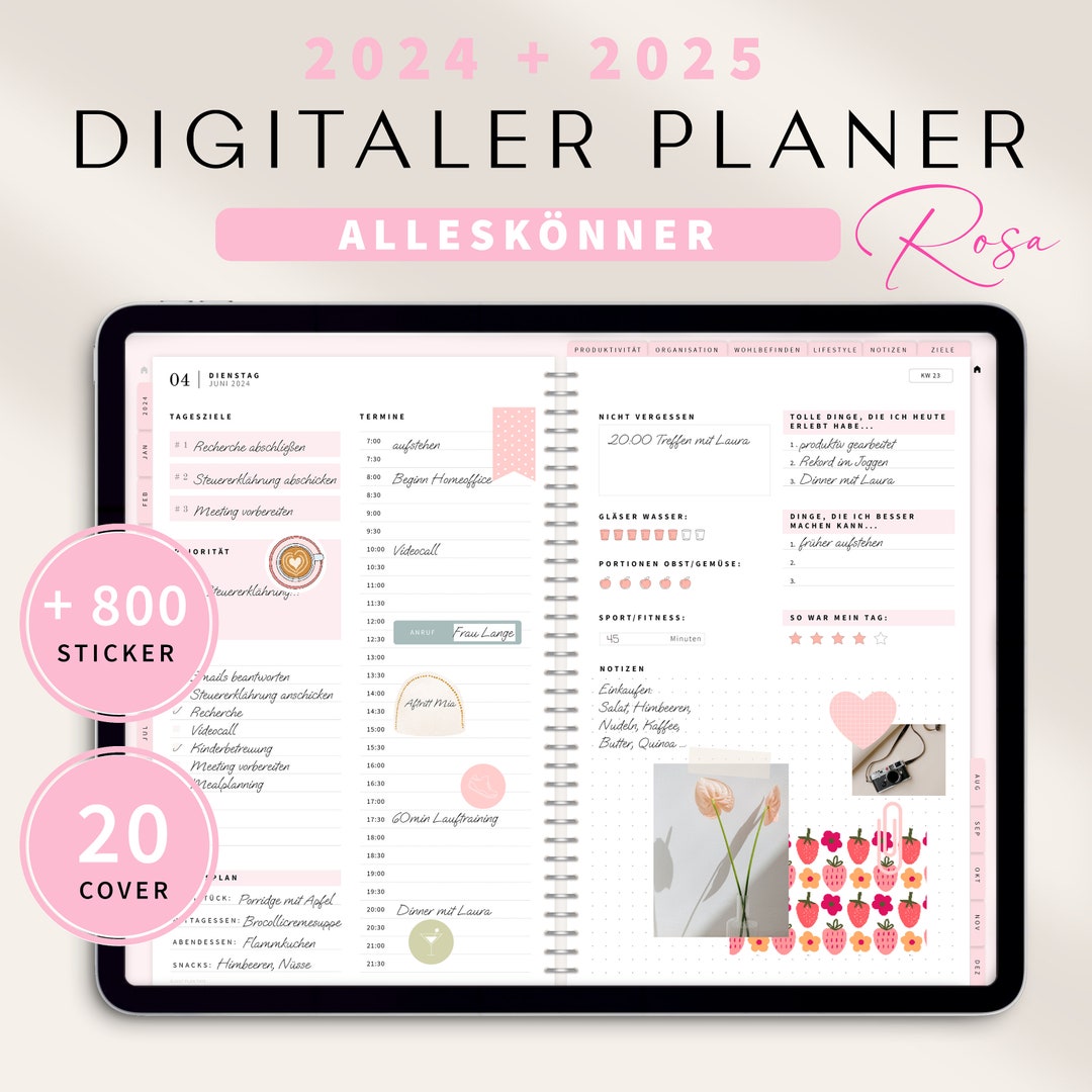 Digitaler Planer 2025 2025 Deutsch Alleskönner / GOODNOTES Kalender / iPad Planner digital Rosa 