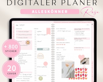 Digitaler Planer 2024 + 2025 Deutsch Alleskönner / GOODNOTES Kalender / iPad Planner digital Rosa / 800 digitale Sticker / 17000 Hyperlinks