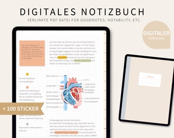 Notizbuch digital | Digitales Notizbuch für Studenten | Goodnotes Notability | Ipad Notizen | 100 digitale Sticker