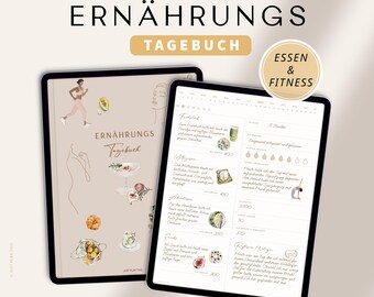 Digitales Ernährungstagebuch / Essenstagebuch digital / Ernährungsplan / Kalorien Tracking / Mahlzeiten Tracker / Fitness und Abnehmtagebuch