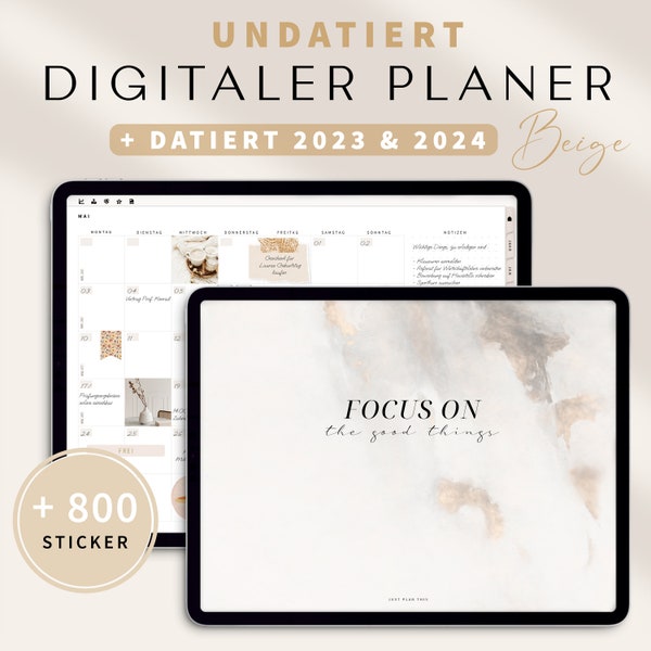 Digitaler Planer Undatiert Deutsch + Datiert 2023 2024 / iPad Planer, Terminplaner digital / GoodNotes Kalender / 800 Digitale Sticker
