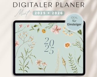 Digitaler Planer 2025 & 2026 Deutsch / GOODNOTES Kalender / iPad Planner / Bullet Journal digital Mint / 1000 digitale Sticker / Minimalist