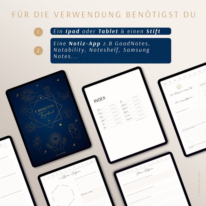 5 Minuten Tagebuch deutsch Digitales Tagebuch für mehr Dankbarkeit, Achtsamkeit & Selbstliebe / GOODNOTES Tagebuch / iPad Journal zdjęcie 9