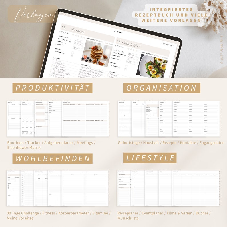 Digitaler Planer 2024 2025 Deutsch / GOODNOTES Kalender / iPad Planner / Bullet Journal digital Beige / 800 digitale Sticker image 6