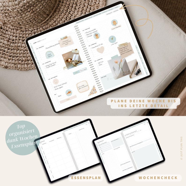 Digitaler Planer 2024 2025 Deutsch Alleskönner / GOODNOTES Kalender / iPad Planner digital Mint / 800 digitale Sticker / 17000 Hyperlinks image 4