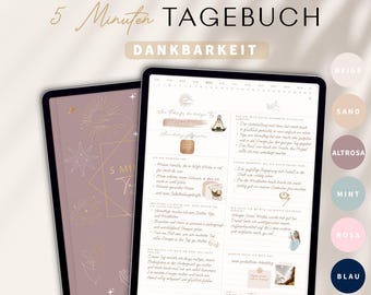 Dankbarkeitstagebuch / 5 Minuten Tagebuch deutsch / Digitales Tagebuch für mehr Dankbarkeit, Achtsamkeit & Selbstliebe / GOODNOTES Tagebuch