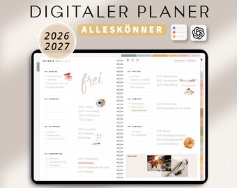 Digitaler Planer 2026 + 2027 Deutsch Alleskönner / GOODNOTES Kalender / iPad Planner digital Bunt / 1000 digitale Sticker / 17000 Hyperlinks