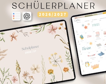 Digitaler Schülerplaner 2026 2027 DEUTSCH / Schulplaner Ipad 2026 27 / Goodnotes Schülerkalender 26 27 / Samsung Notes Planer Schule / Bunt