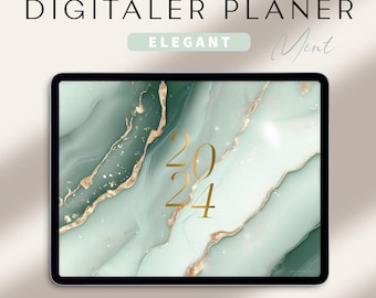 Digitaler Planer 2024 + 2025 Deutsch / GOODNOTES Kalender / iPad Planner / Bullet Journal digital / 800 digitale Sticker / Elegant Mint