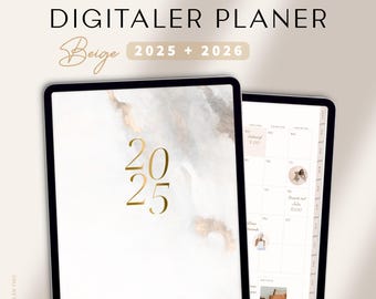 Digitaler Planer 2025 + 2026 Deutsch Minimalist / GOODNOTES Kalender / iPad Planner / Bullet Journal digital Beige / Hochformat