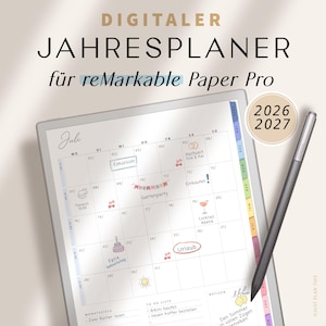 reMarkable Planer 2026 + 2027 Deutsch – Digitaler Kalender für reMarkable 1, 2 und Paper Pro, Digitaler Planer für reMarkable, Bunt