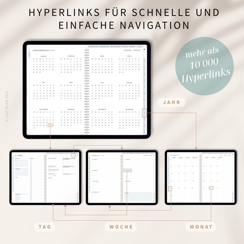 Digitaler Planer 2024 2025 Deutsch Alleskönner / GOODNOTES Kalender / iPad Planner digital Mint / 800 digitale Sticker / 17000 Hyperlinks image 2