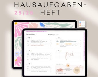 Hausaufgabenheft 2025 2026 / digitales Hausaufgabenheft / Goodnotes Schulplaner 25 26 / Ipad Hausaufgabenheft datiert 25/26 Rosa