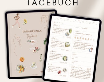 Digitales Ernährungstagebuch / Essenstagebuch digital / Ernährungsplan / Kalorien Tracking / Mahlzeiten Tracker / Fitness und Abnehmtagebuch