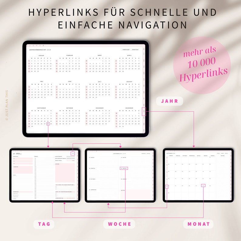 Digitaler Planer 2024 2025 Deutsch / GOODNOTES Kalender / iPad Planner / Bullet Journal digital Rosa / 800 digitale Sticker image 2