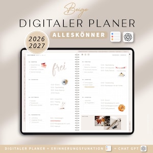 Digitaler Planer 2026 + 2027 Deutsch Alleskönner / GOODNOTES Kalender / iPad Planner digital Beige / 1000 digitale Sticker inklusive