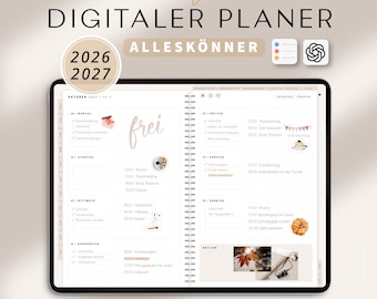 Digitaler Planer 2026 + 2027 Deutsch Alleskönner / GOODNOTES Kalender / iPad Planner digital Beige / 1000 digitale Sticker inklusive