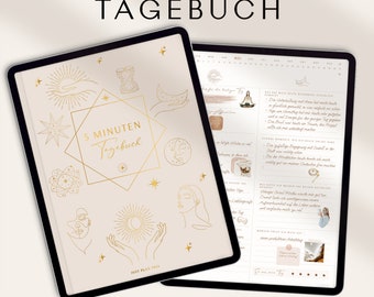 5 Minuten Tagebuch deutsch - Digitales Tagebuch für mehr Dankbarkeit, Achtsamkeit & Selbstliebe / GOODNOTES Tagebuch / iPad Journal