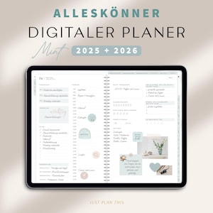 Digitaler Planer 2025 + 2026 Deutsch Alleskönner / GOODNOTES Kalender / iPad Planner digital Mint / 1000 digitale Sticker / 17000 Hyperlinks
