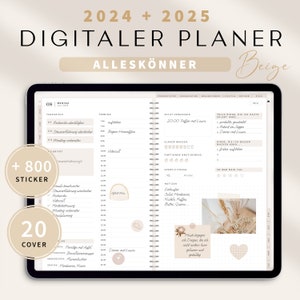 Digitaler Planer 2024 + 2025 Deutsch Alleskönner / GOODNOTES Kalender / iPad Planner digital Beige / 800 digitale Sticker / 17000 Hyperlinks