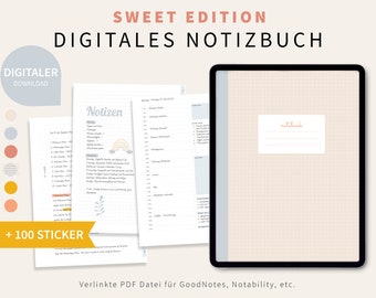 Notizbuch digital | Digitales Notizbuch | Goodnotes Notability | 6 digitale Notizbücher Set | 100 digitale Sticker