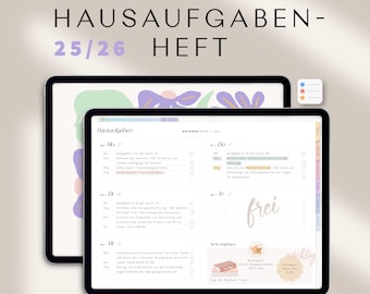 Digitales Hausaufgabenheft 2025/26 für iPad mit Erinnerungsfunktion, Stickern & Cover für Schülerinnen und Schüler / Hausaufgabenplaner Bunt