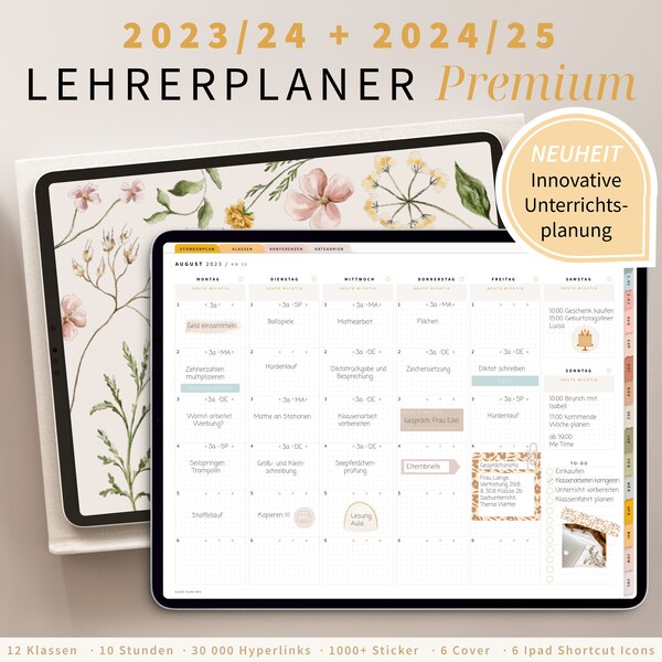 Digitaler Lehrerplaner 2024 2025 DEUTSCH / Goodnotes Lehrerkalender 24 25 / Schuljahresplaner IPad / Unterrichtsplaner Notability / Bunt