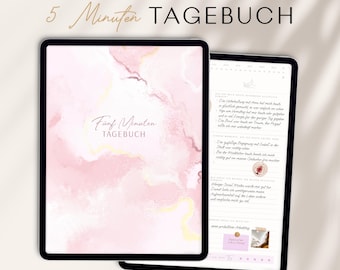 5 Minuten Tagebuch deutsch - Digitales Tagebuch für mehr Dankbarkeit, Achtsamkeit & Selbstliebe / GOODNOTES Tagebuch / iPad Journal / Rosa
