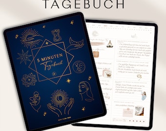 5 Minuten Tagebuch deutsch - Digitales Tagebuch für mehr Dankbarkeit, Achtsamkeit & Selbstliebe / GOODNOTES Tagebuch / iPad Journal