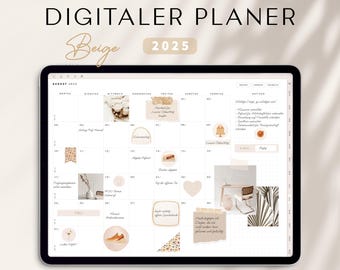 Digitaler Planer 2025 Deutsch / GOODNOTES Kalender / iPad Planner / Bullet Journal digital Beige / 800 digitale Sticker