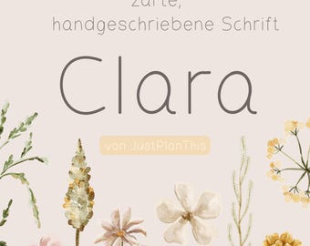 Clara Font | Zarte, schlichte, handgeschriebene Schriftart für digitale Planer und Notizen | Schrift ideal für GoodNotes