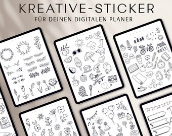 Digitale Sticker, Cliparts Schwarz Weiß, Sticker digital, Goodnotes Sticker, kreative Sticker, Doodles für deinen Planer, digitaler Download