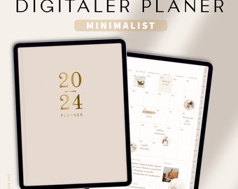 Digitaler Planer 2024 + 2025 Deutsch Minimalist / GOODNOTES Kalender / iPad Planner / Bullet Journal digital Beige / Hochformat