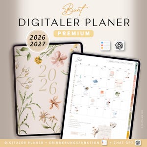 Digitaler Planer 2026 & 2027 Deutsch Hochformat / GOODNOTES Kalender / iPad Planner / Bullet Journal digital Bunt / 1000 digitale Sticker