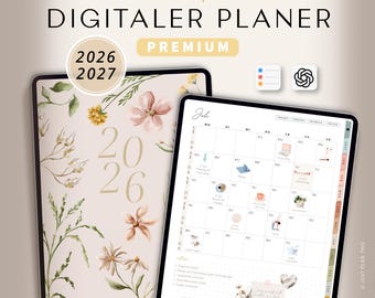 Digitaler Planer 2026 & 2027 Deutsch Hochformat / GOODNOTES Kalender / iPad Planner / Bullet Journal digital Bunt / 1000 digitale Sticker