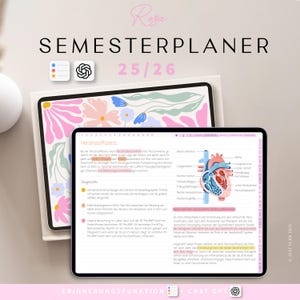Digitaler Semesterplaner 2025 2026 · Studentenplaner digital für iPad, GOODNOTES · Studienplaner digital · Studenten Kalender Rosa